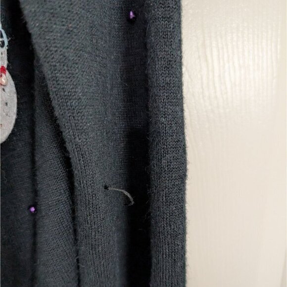 All Points Snowman Cardigan Womens Size Large Black Beaded Christmas Winter - Picture 5 of 13